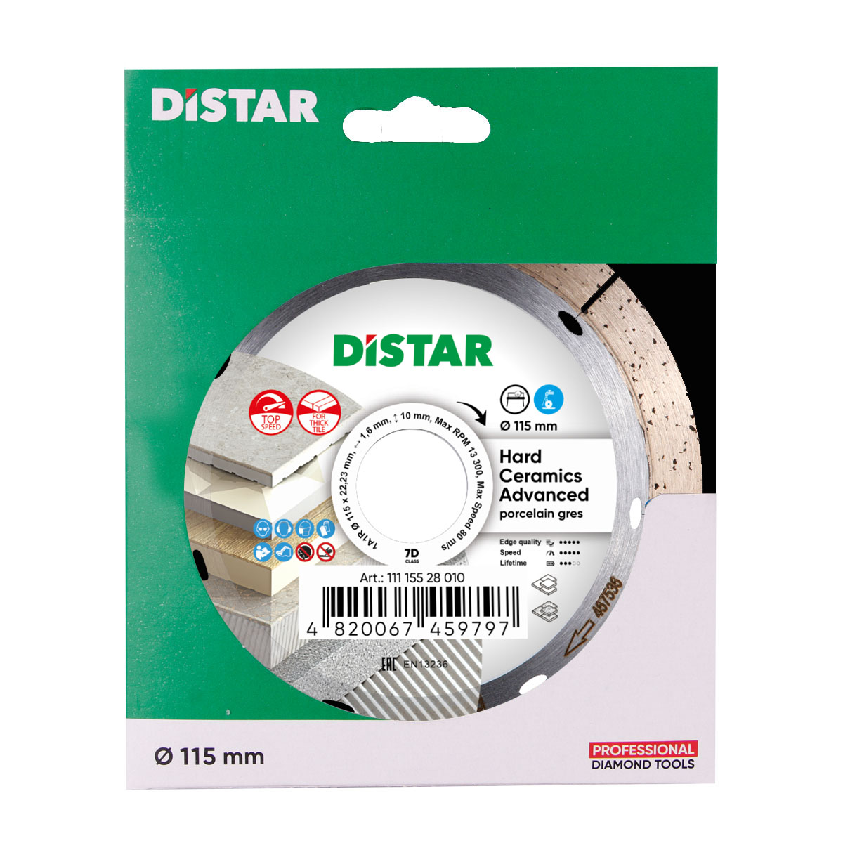 Круг алмазний вiдрiзний Distar Hard ceramics Advanced 1A1R Ø115 × 22,23мм