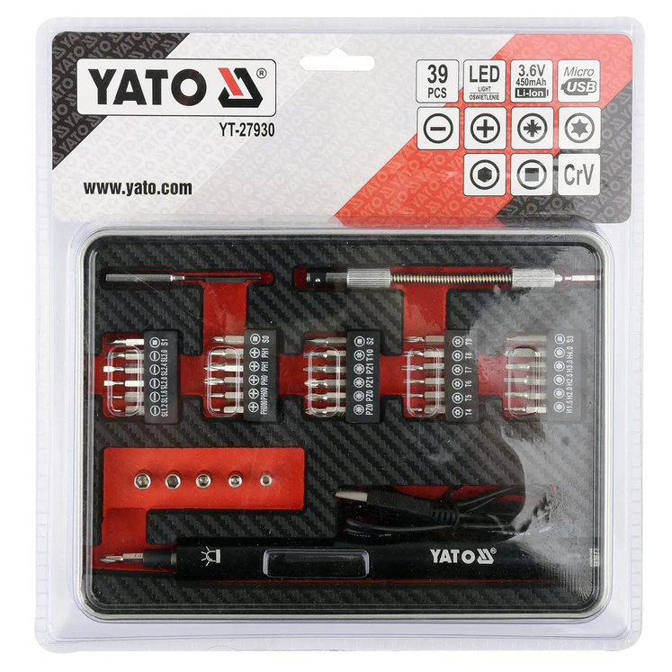 Викрутка акумуляторна Yato з набором насадок