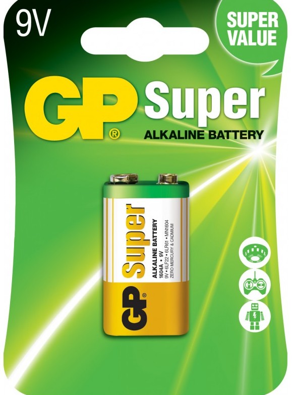 Батарейка GP Super Alkaline 1604A-U1, 6LF22, 9V, крона, 1шт