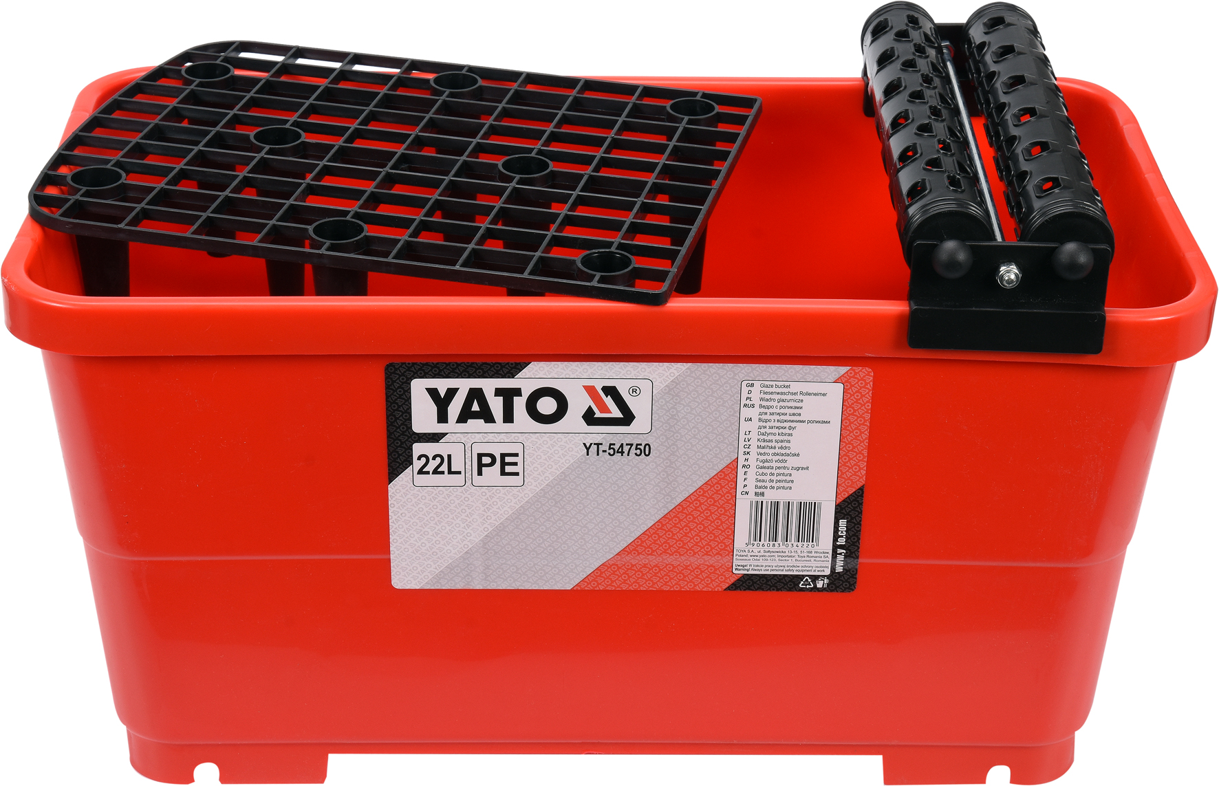 Ведро пластиковое Yato с валами и решеткой, 22л, для плиточных работ