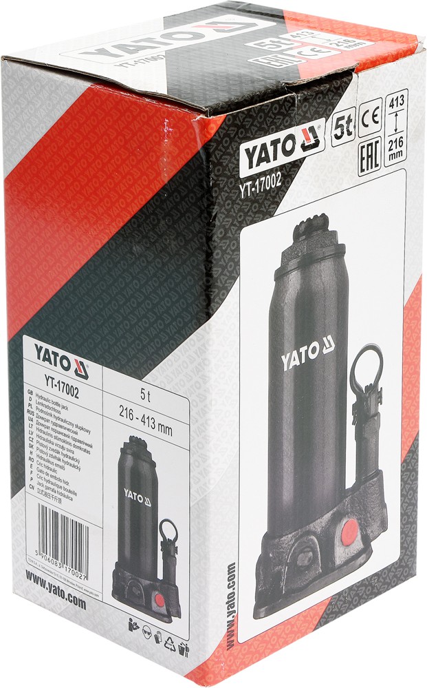 Домкрат гидравлический бутылочный 5 тонн Yato YT-17002