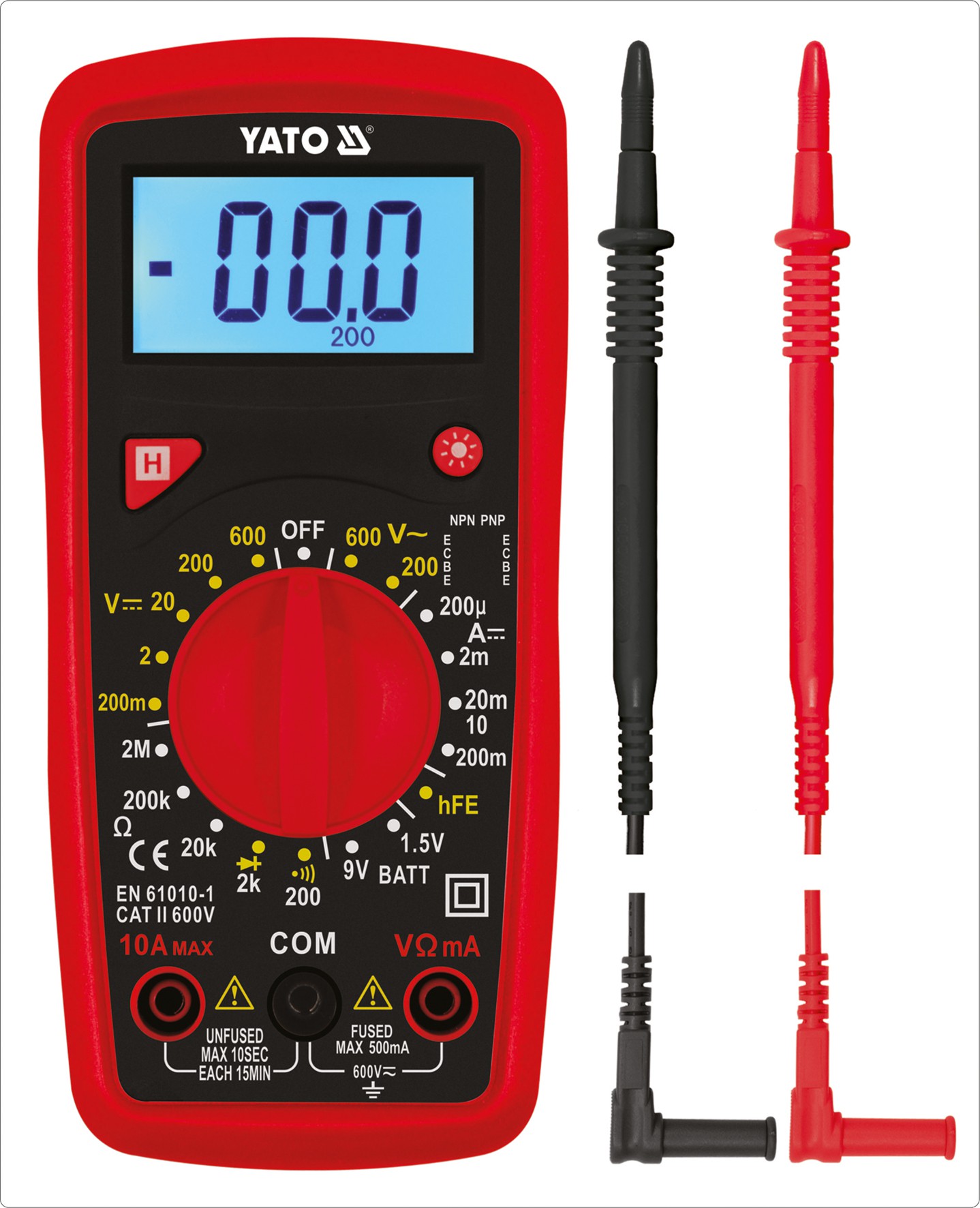 Мультиметр Yato цифровой с LCD-дисплеем и проводными контактами