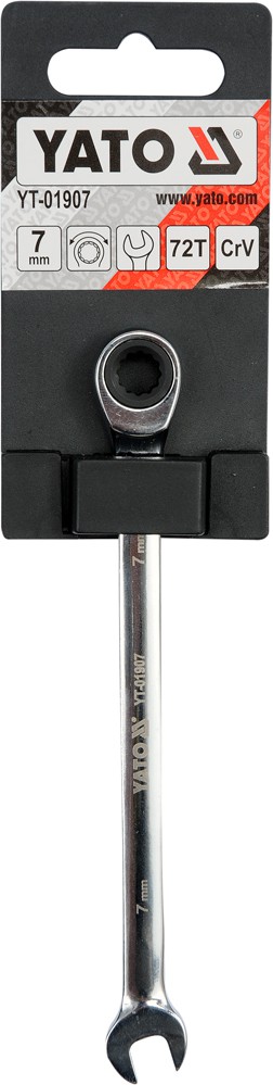 Ключ ріжково-накидний Yato з тріщаткою 72T, CR-V,  7 мм