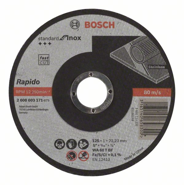 Круг отрезной Bosch Standard for Inox Ø125 × 1,0 × 22,23мм Rapido