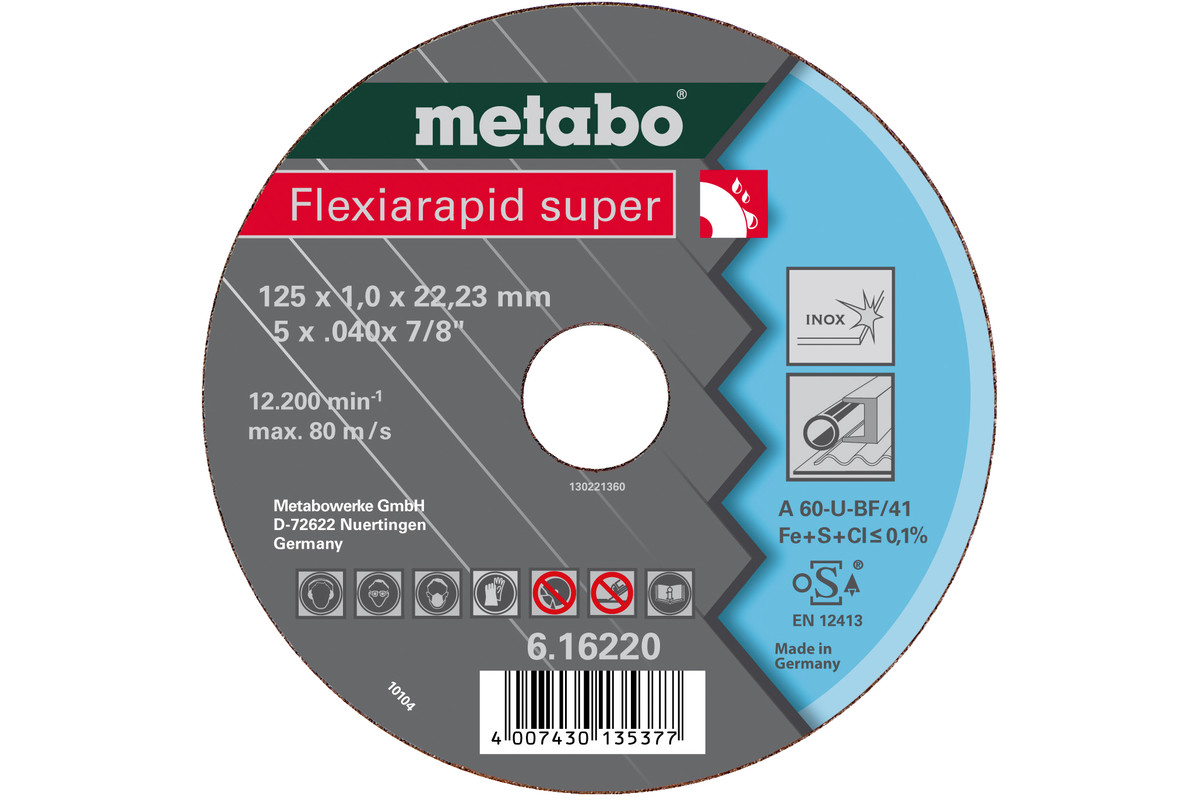 Круг отрезной Metabo Flexiarapid super Inox A 60-U, Ø125×1,0×22,23мм