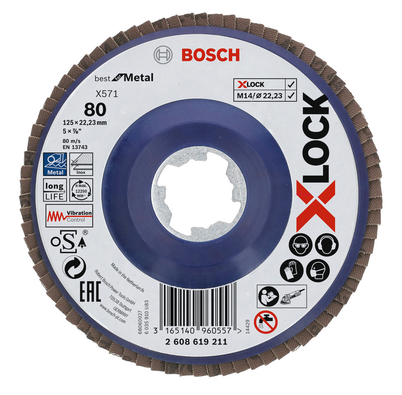 Круг пелюстковий Bosch X571 Best for Metal X-Lock, Ø125 × 22,23мм, G80, прямий