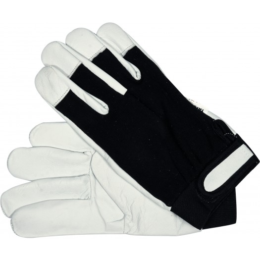 Перчатки Yato из хлопка и кожи, бело-черные, размер 8