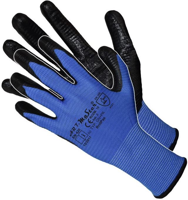 Перчатки ARTMaster RnitPas с нитриловым покрытием, сине-черные, размер 10