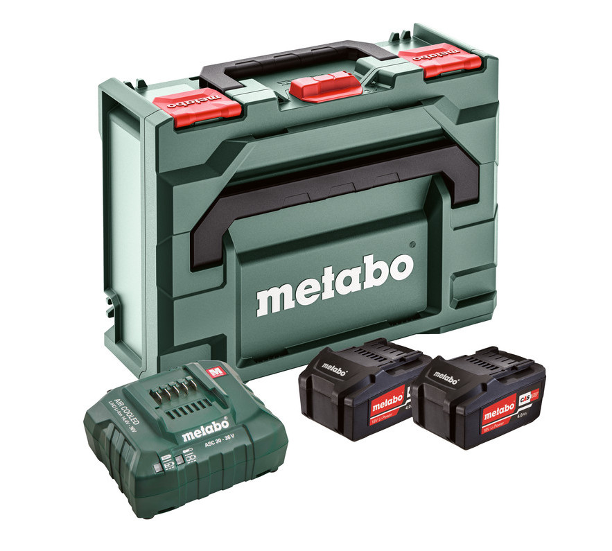 Комплект аккумуляторов Metabo 18V, 2×4,0Ач + ASC 55 + metaBOX 145