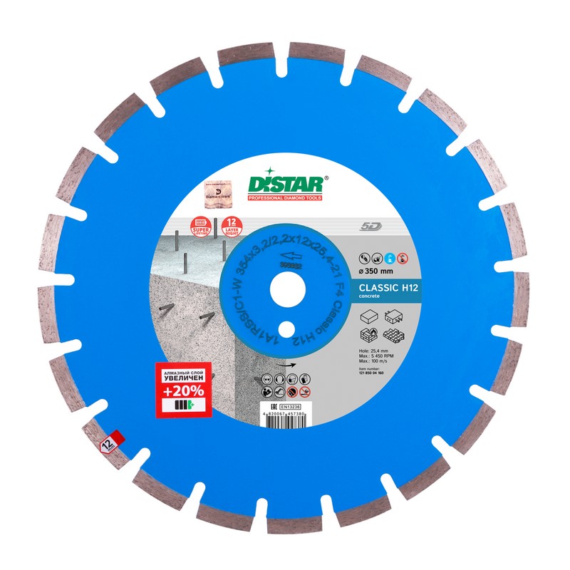 Круг алмазний вiдрiзний Distar Classic H12 1A1RSS/C1-W Ø354 × 25,4мм
