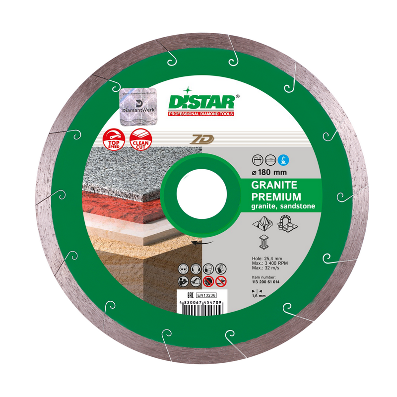 Круг алмазний вiдрiзний Distar Granite Premium 1A1R Ø180 × 25,4мм