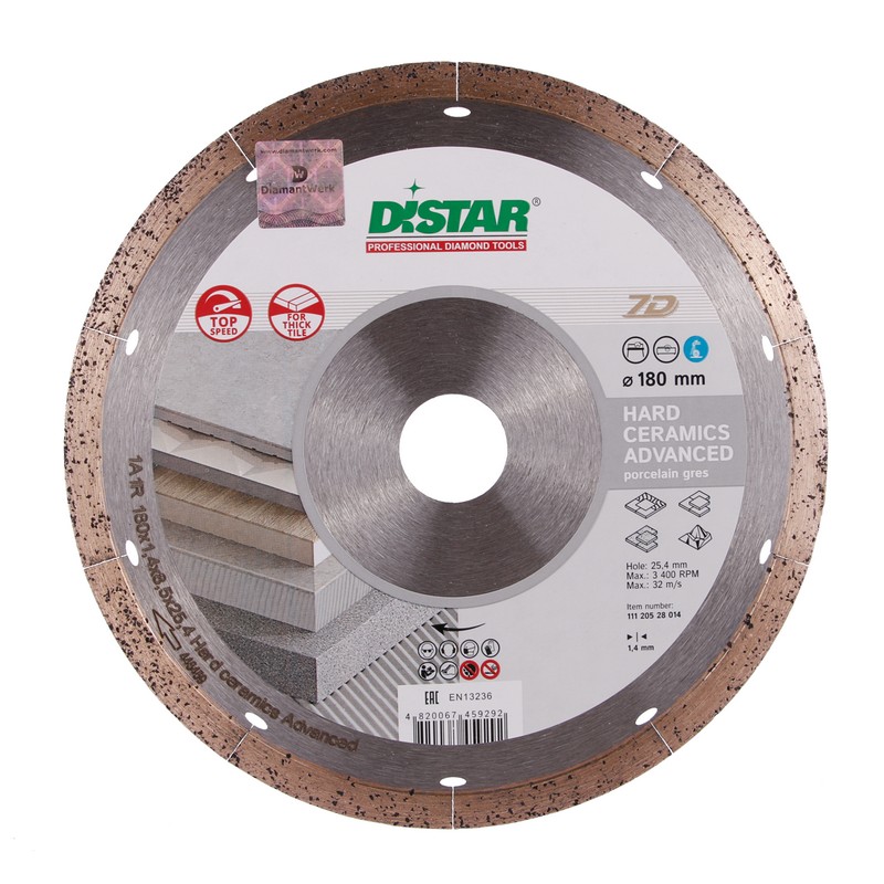 Круг алмазний вiдрiзний Distar Hard ceramics Advanced 1A1R Ø180 × 25,4мм