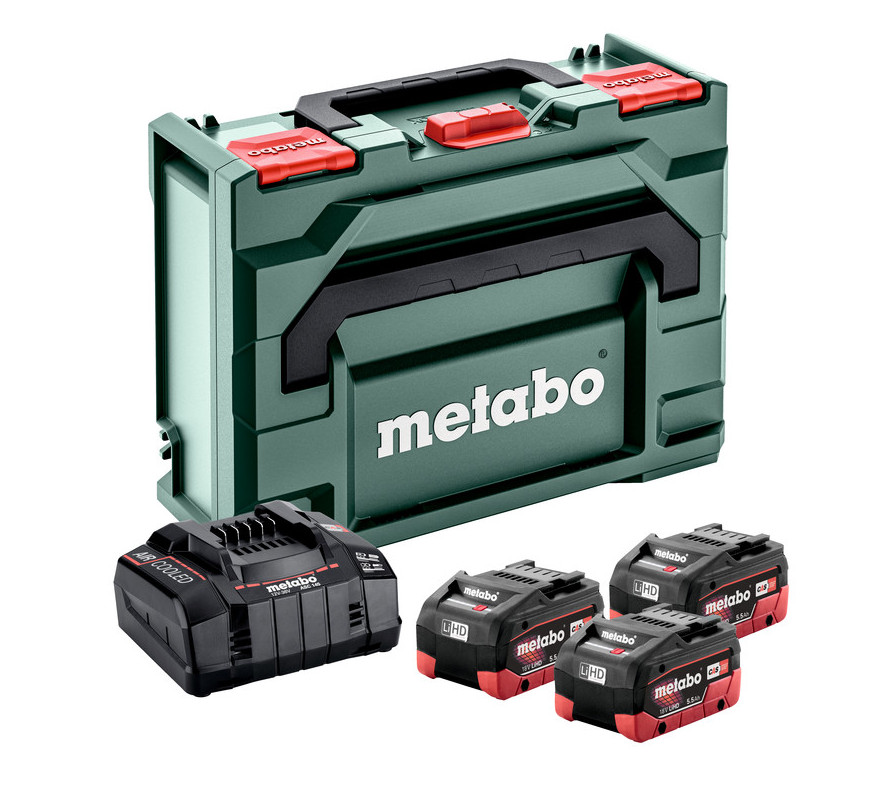 Комплект аккумуляторов Metabo 18V, 3×LiHD 5,5 Ач + ASC 145 + metaBOX 145