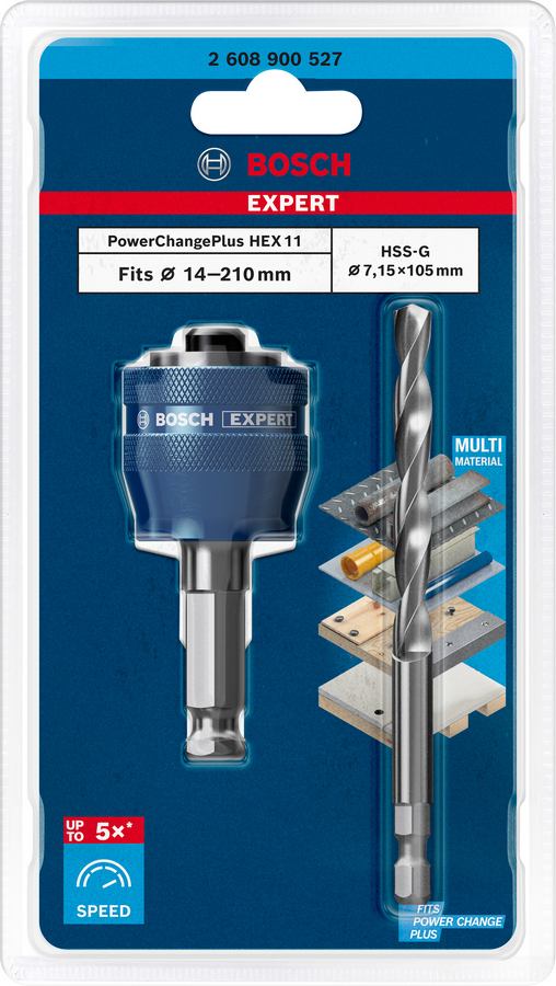 Переходник Bosch EXPERT Power Change Plus, 11мм, Ø16-152мм со сверлом HSS-G Ø7,15×105мм