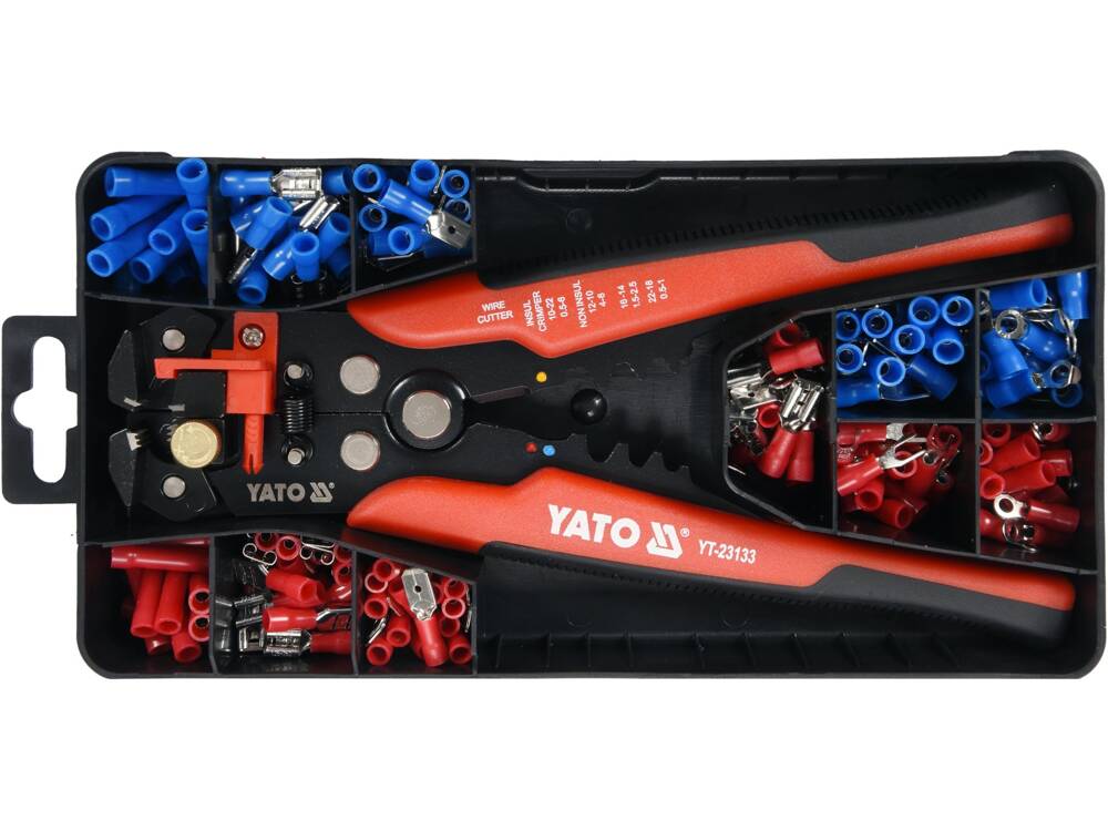Клещи для обжима и зачистки проводов YATO с комплектом соединителей