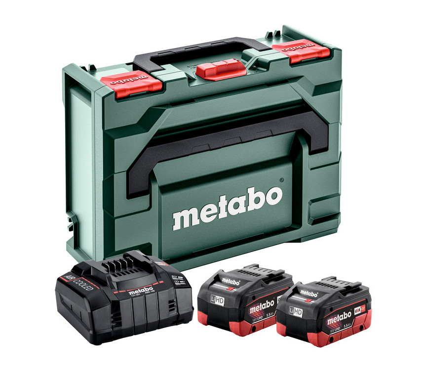 Комплект аккумуляторов Metabo 18V, 2×LiHD 5,5 Ач + ASC 145 + metaBOX 145
