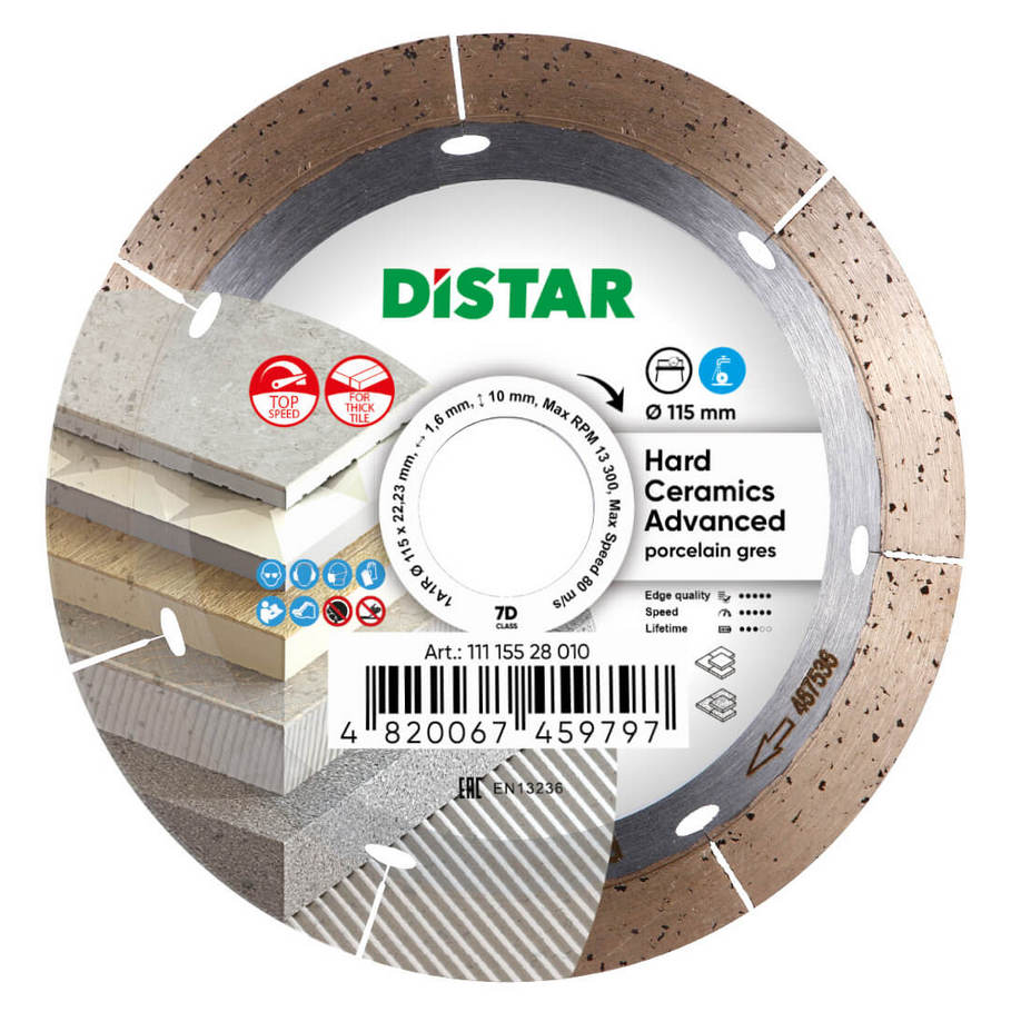 Круг алмазний вiдрiзний Distar Hard ceramics Advanced 1A1R Ø115 × 22,23мм