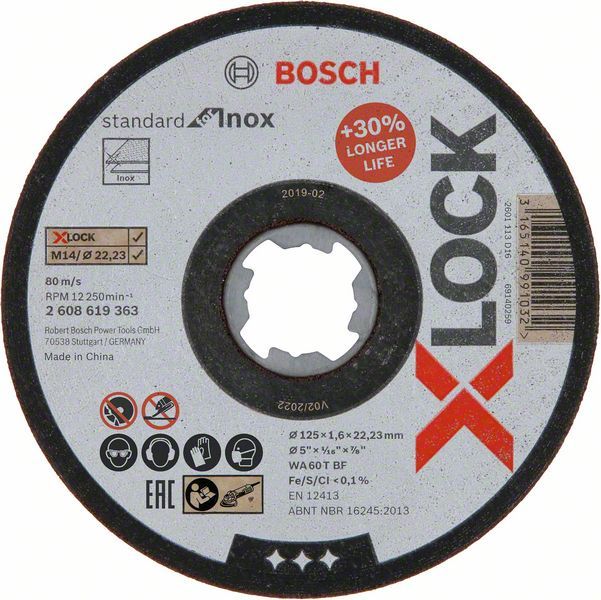 Отрезной круг Bosch Standard for Inox X-Lock, Ø125×1,6×22,23 мм