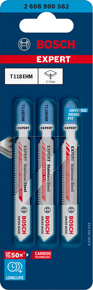 Пилы лобзиковые Bosch EXPERT Stainless Steel T118EHM, Carbide, 92мм, 3шт
