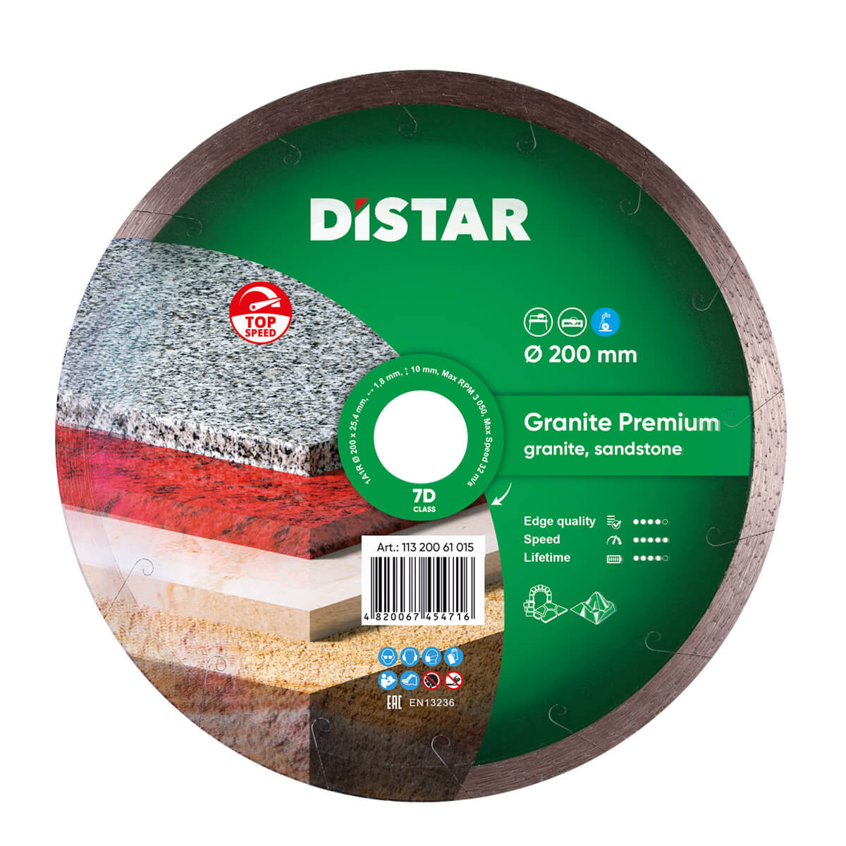 Круг алмазный отрезной Distar Granite Premium 1A1R Ø200 × 25,4мм