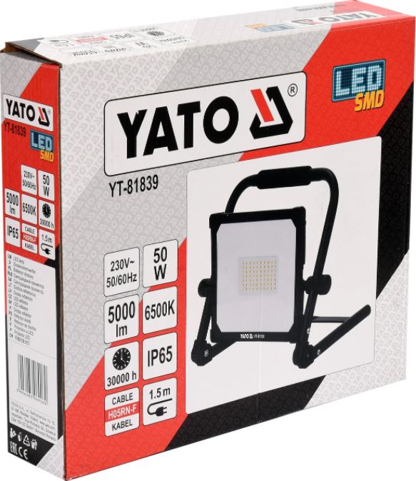 Прожектор светодиодный переносной Yato, 50Вт, 230В, 5000Lm