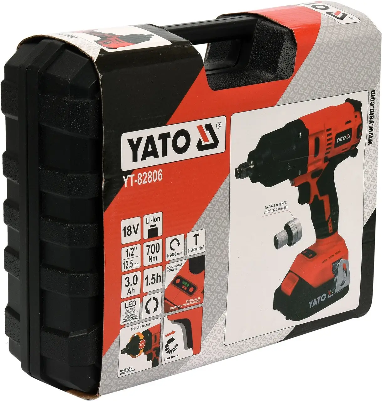 Гайкокрут ударний YATO YT-82806, 18 В, 1/2", 1/4", 1× 3 Агод