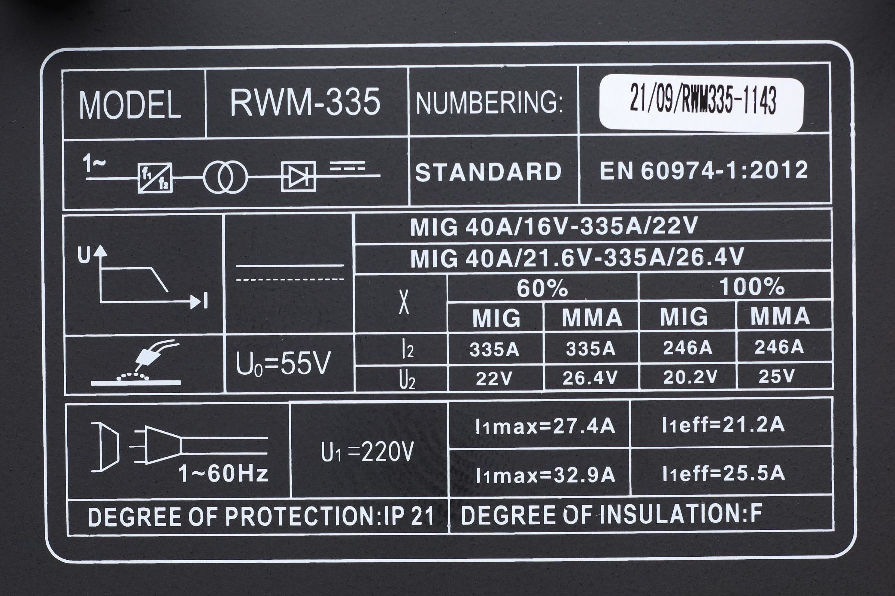 Зварювальний апарат напівавтомат інверторний Rebiner RWM-335, грубий байонет