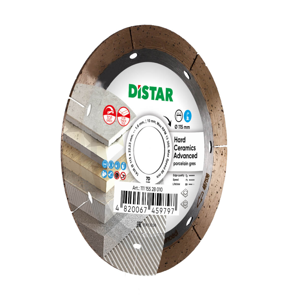 Круг алмазний вiдрiзний Distar Hard ceramics Advanced 1A1R Ø115 × 22,23мм